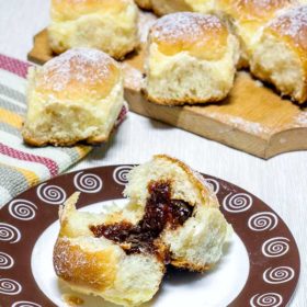 Home-made rolls filled with cherry jam