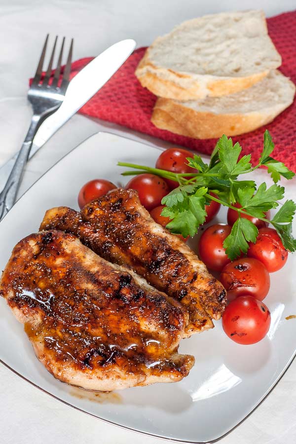 Delicious grilled chicken breast with balsamic sauce